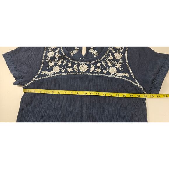 Garnet Hill Dress Tunic Cotton L navy blue embroidered boho guaze cottagecore - Picture 6 of 6